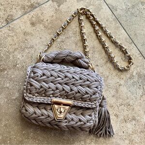 Gray Marshmellow Crochet Crossbody Bag